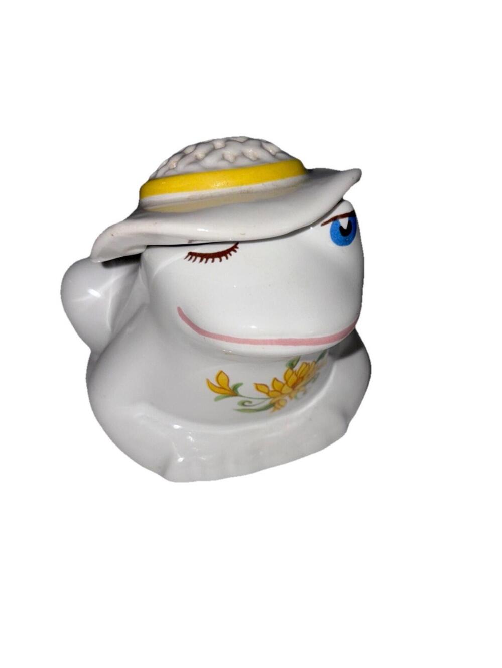 VTG Avon 1980 Ceramic Winking Frog Removable Hat Potpourri/ incense Holder